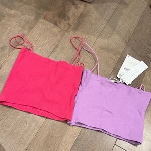 Zara Pink and Purple Ribbed cropped tube top with straps